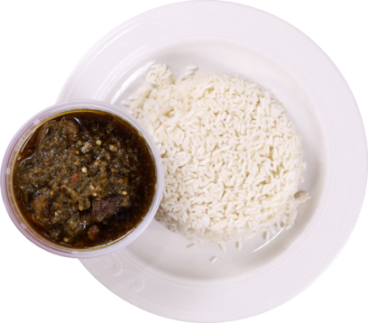 Rice, Buka Stew and Plantain