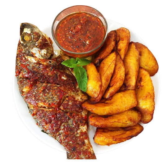 Rice, Grilled Tilapia, and Plantain or Efor